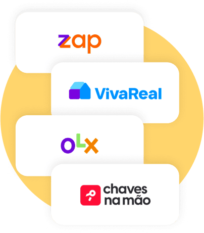 Logos dos portais oferecidos na Livima: Zap imóveis, Viva Real, OLX e Chaves na Mão